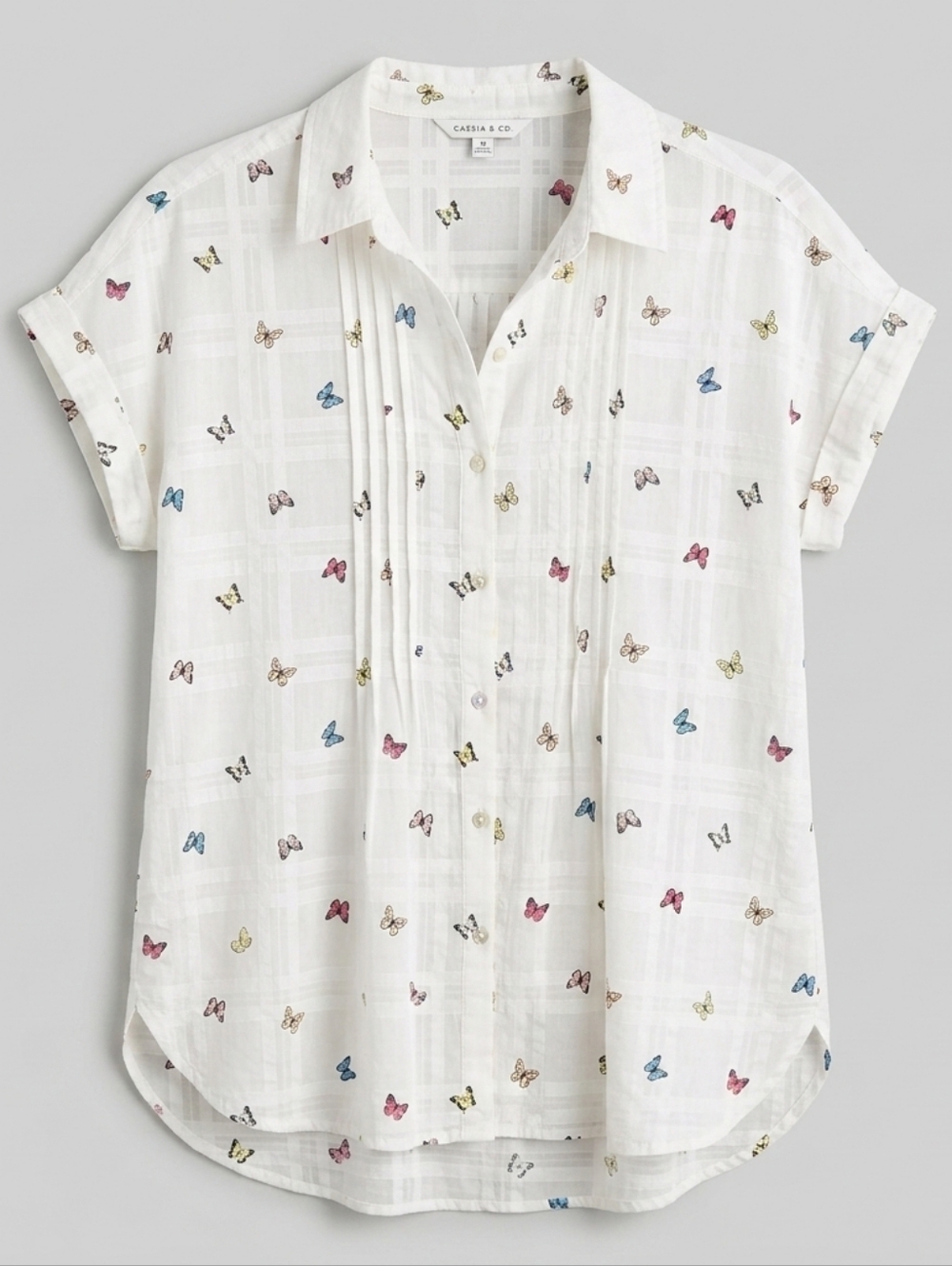 Jane Delancey Butterfly Print Blouse Large Cotton Button Up Casual Top Cotton